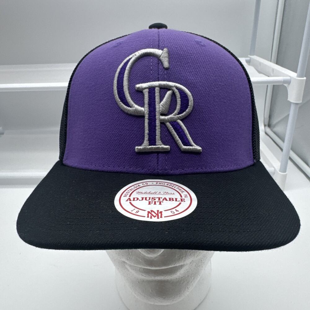 Mitchell & Ness MLB Colorado Rockies SnapBack Hat Purple Black Nos Trucker Mesh